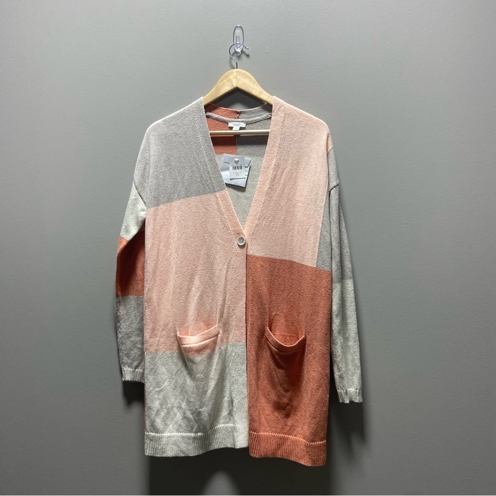 Pure Jill Pink Color Blocked Cardigan NWT